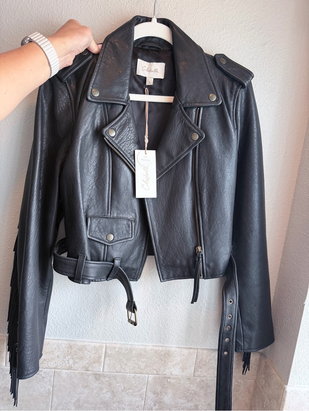 Cleobella Organic Leather Moto Jacket with Fringe NWT